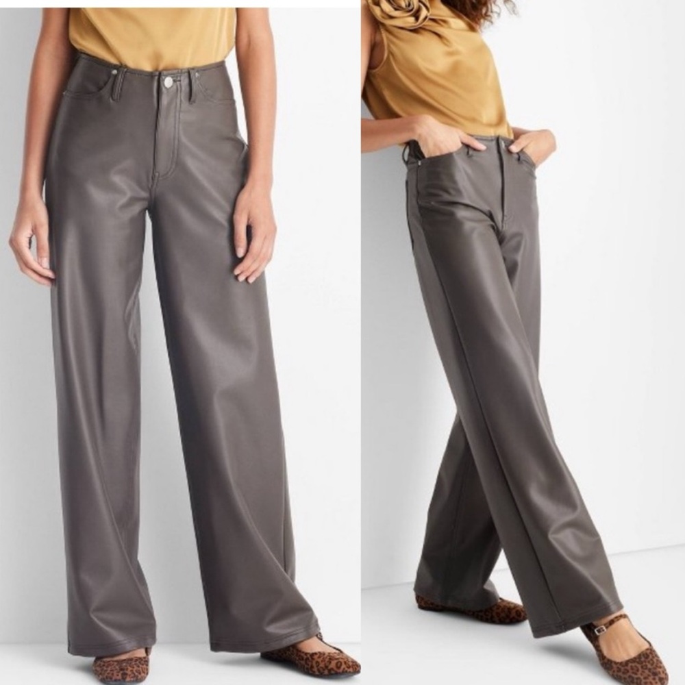 Taupe gray faux leather straight leg pants